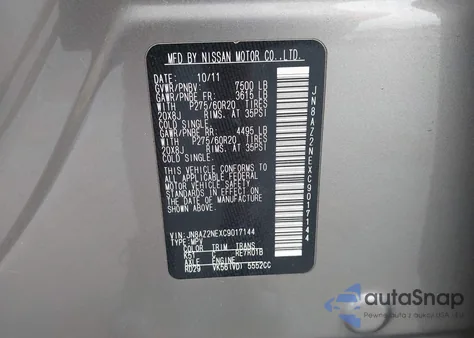 2012 Infiniti Qx56 z USA, uszkodzony, nr VIN JN8AZ2NEXC9017144